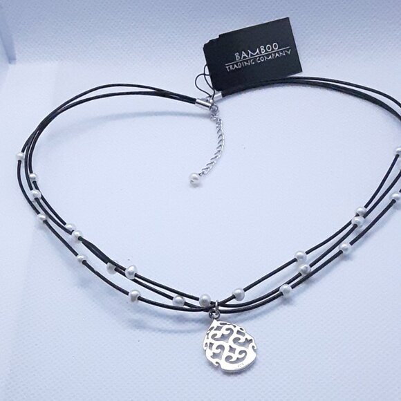 New with Tags Boho Style Rubber Faux Pearl and Sterling Necklace - Picture 1 of 9